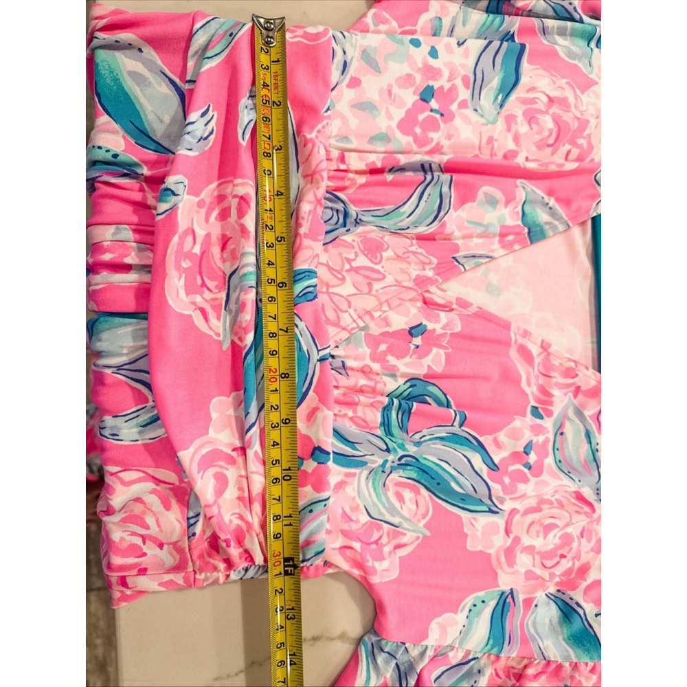 Lilly Pulitzer Maxi Dress Pink Positive Floral V-Neck Ruched Waist 58” Long Sml - Picture 10 of 10